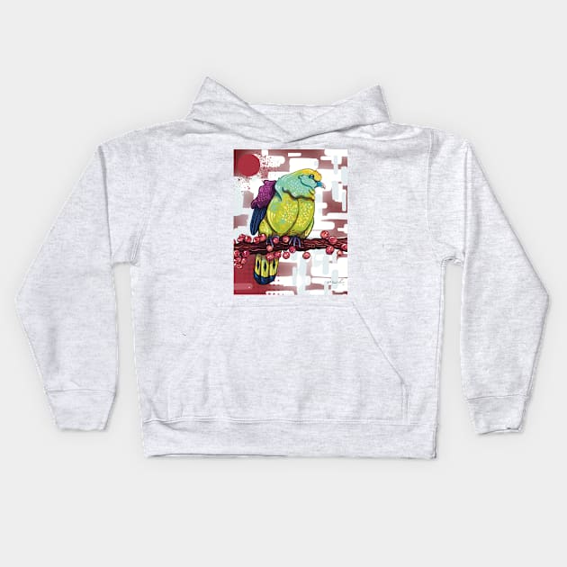 Whistling green pigeon Kids Hoodie by RoseDesigns1995